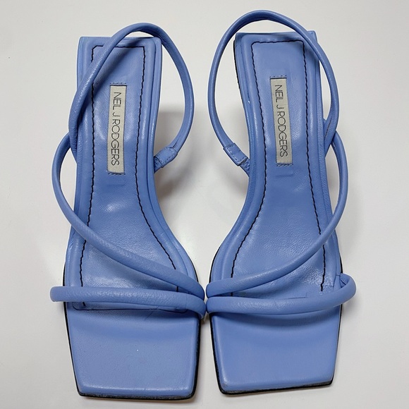 Neil J. Rodgers Janel Blue Italian Nappa Leather Kitten Heel Sandals 55mm Italy - Picture 2 of 11